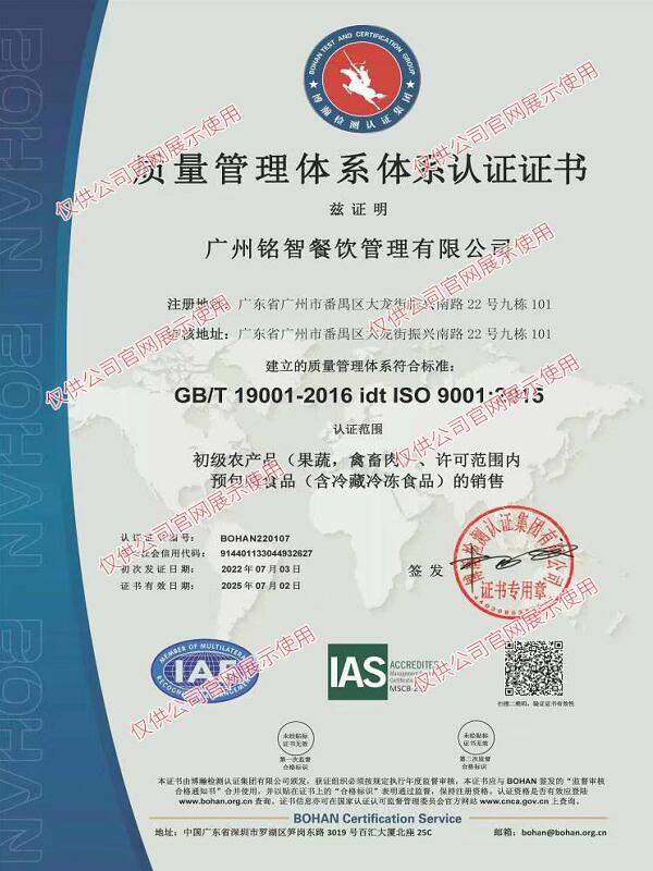 质量管理体系认证证书证书中文版